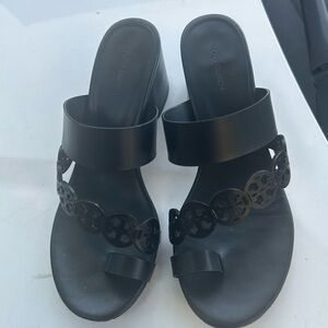 Tory Burch Black Sandals with Textured Double Strap